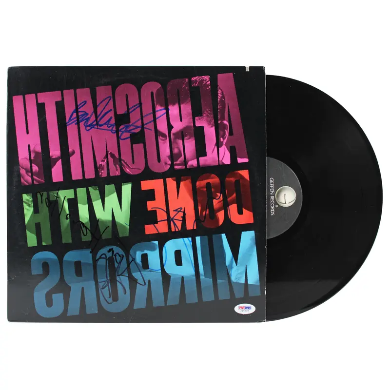 Aerosmith (5) Tyler, Perry +3 Signed Done With Mirrors Album Cover BAS #AD38588