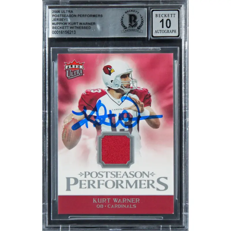 Cardinals Kurt Warner Signed 2006 Ultra PPJ #UPPKW Card Auto 10! BAS Slabbed