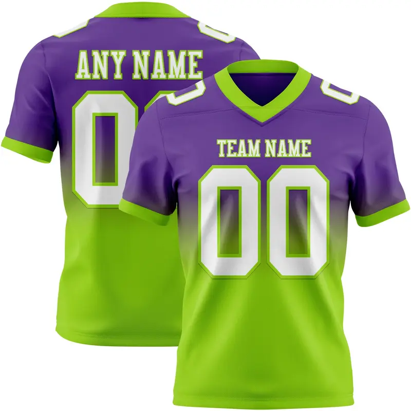 Custom Purple White-Neon Green Mesh Authentic Fade Fashion Football Jersey