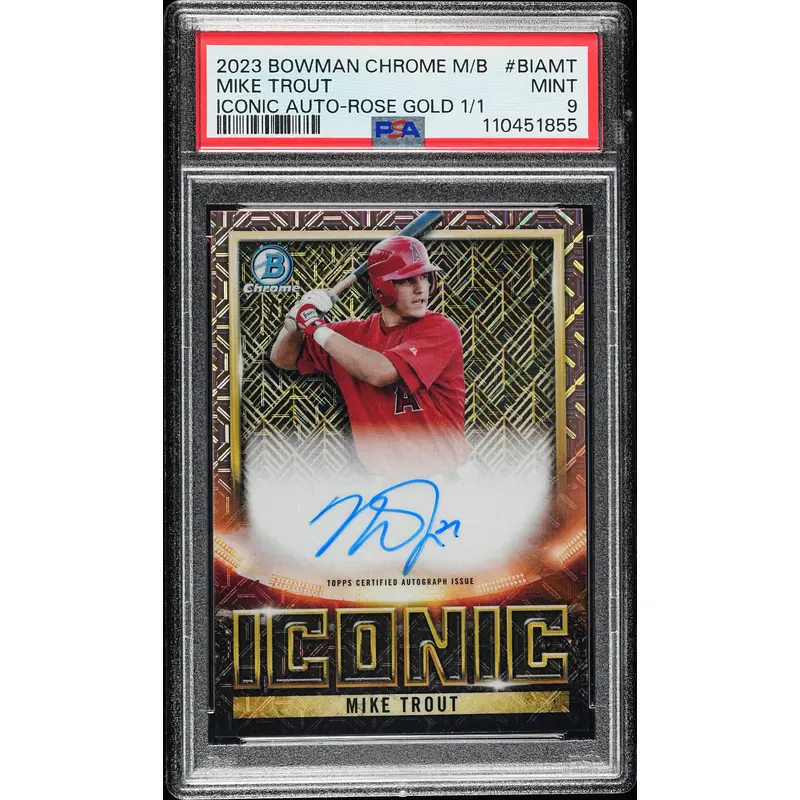 Mike Trout 2023 Bowman Chrome Mega Box Rose Gold Iconic Auto #1/1 PSA 9 Mint