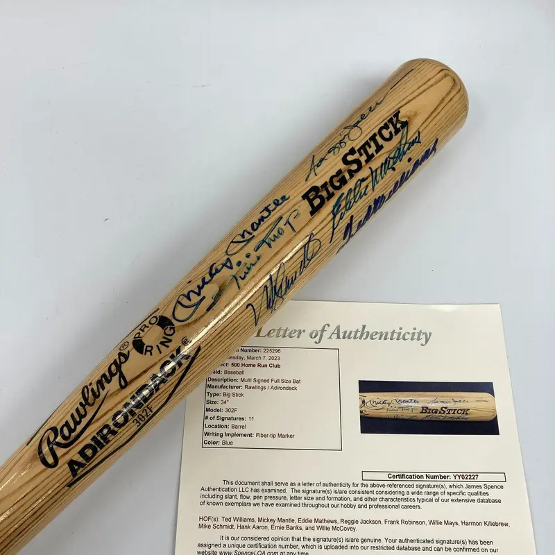 Beautiful 500 Home Run Signed Bat Mickey Mantle Ted Williams Willie Mays JSA COA