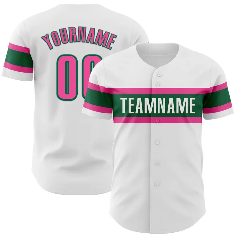 Custom White Pink-Kelly Green Authentic Baseball Jersey