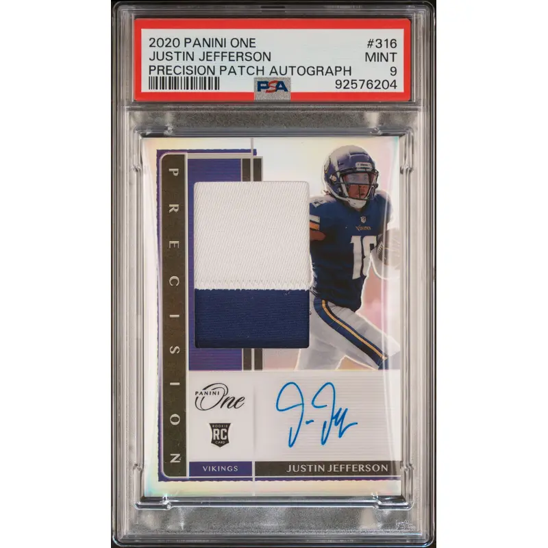 Justin Jefferson 2020 Panini One Precison Patch Auto #24/35 PSA 9 Mint