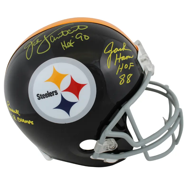 Steelers LB's (3) Lambert, Ham & Russell Signed Full Size TB Rep Helmet BAS Wit