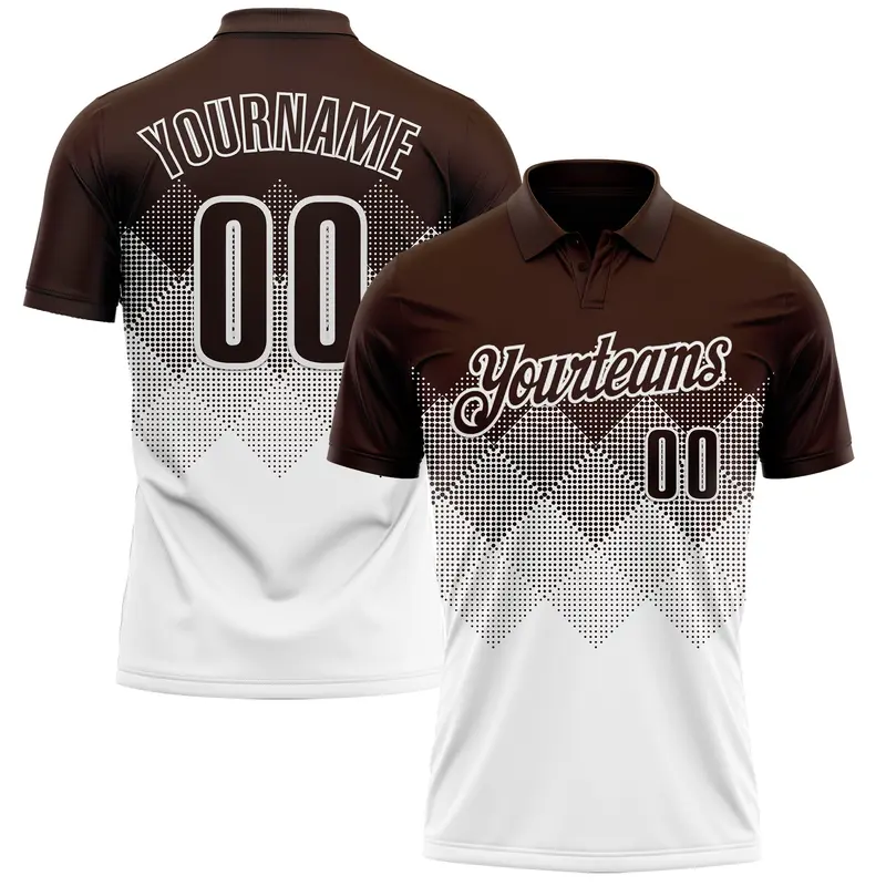Custom Brown White 3D Gradient Square Shape Performance Polo Shirt