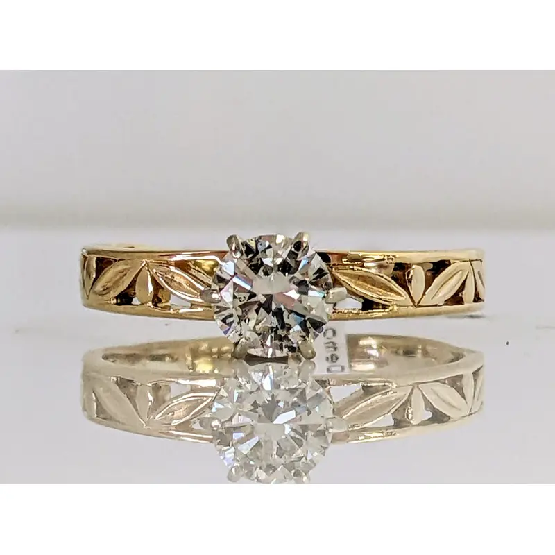 14K .60 CARAT TOTAL I1 K DIAMOND ROUND FANCY SHANK ESTATE RING 2.1 GRAMS