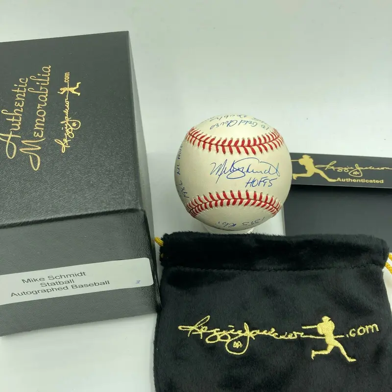 Mike Schmidt Signed Heavily Inscribed Career STAT Baseball Reggie Jackson COA