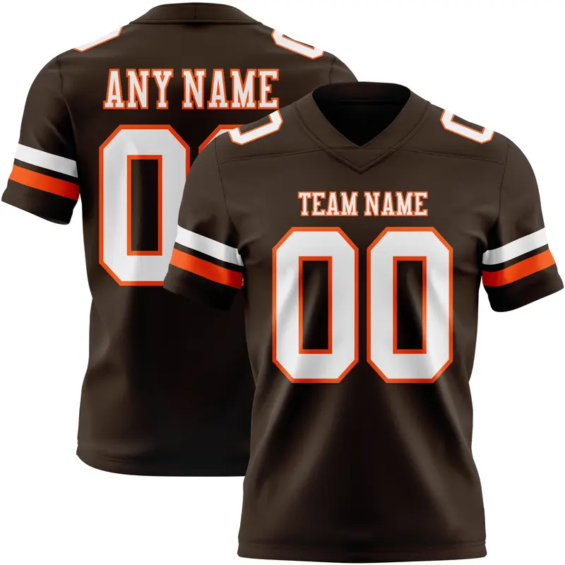 Custom Brown White-Orange Mesh Authentic Football Jersey