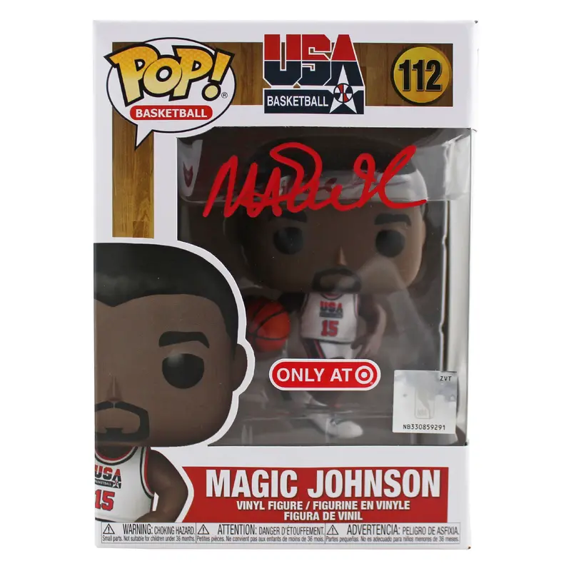 Lakers Magic Johnson Signed USA #112 Funko Pop Vinyl Figure w/ Red Sig BAS Wit