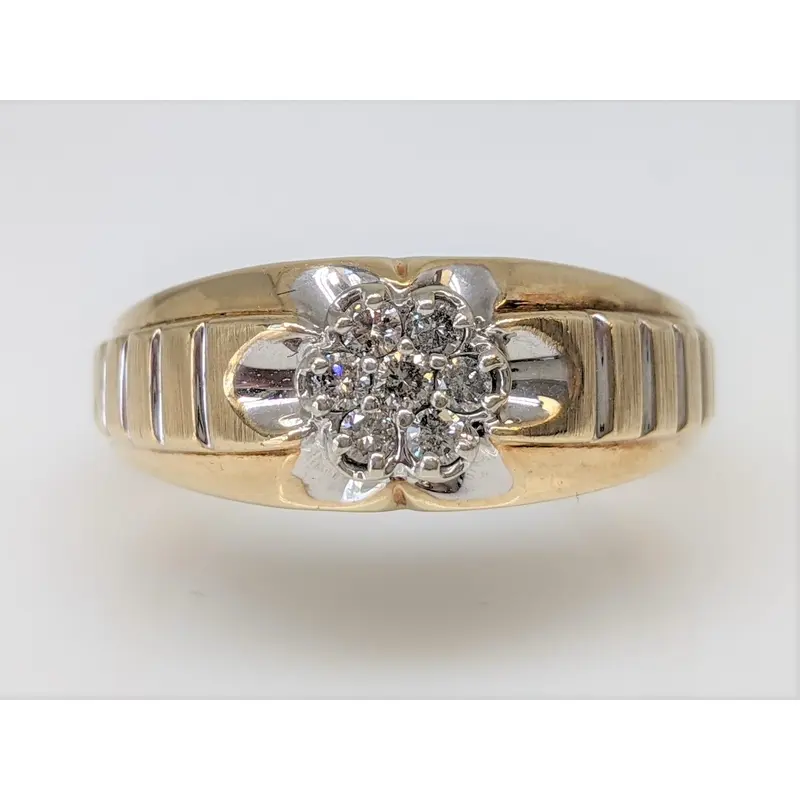 10K .21 CARAT TOTAL WEIGHT I1 H DIAMOND ROUND (7) CLUSTER ESTATE RING 8.6 GRAMS