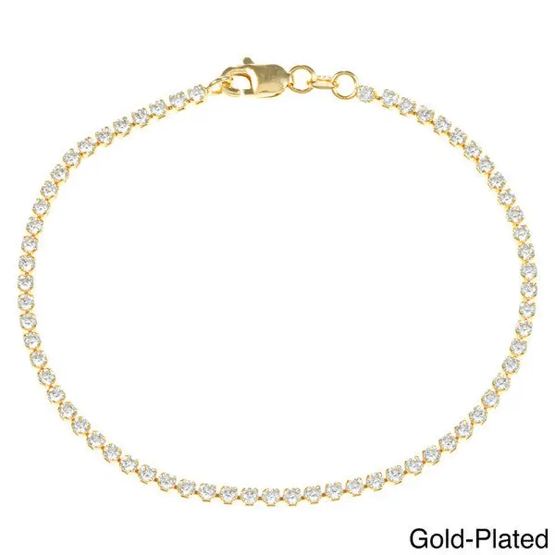 Sterling Silver Thin CZ Tennis Bracelet - Gold Plated