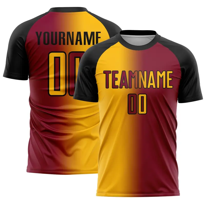 Custom Maroon Gold-Black Sublimation Gradient Fashion Soccer Uniform Jersey