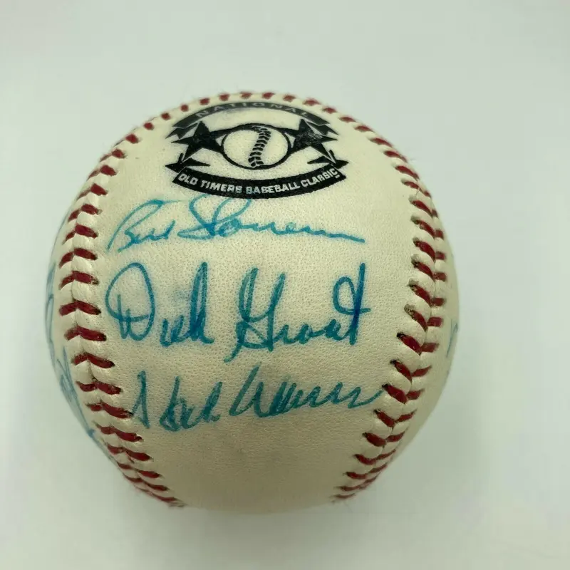 Hank Aaron Warren Spahn Signed Cracker Jack Old Timers Game Baseball Beckett COA