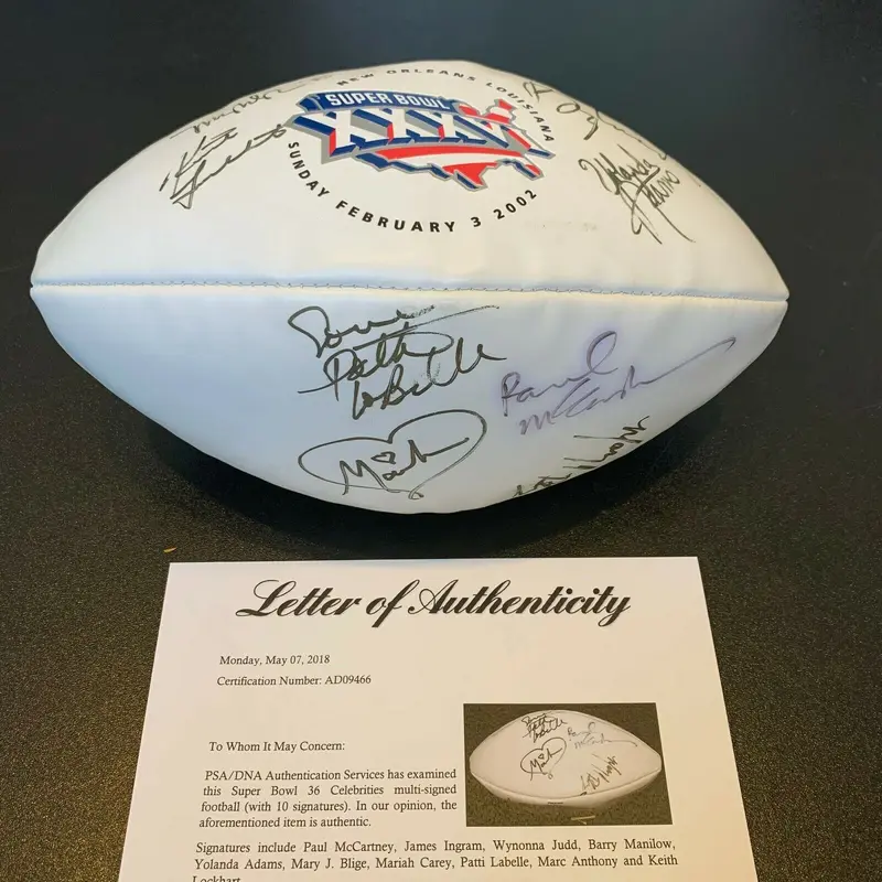 Paul McCartney Mariah Carey Celebrity Signed 2002 Super Bowl Football PSA DNA