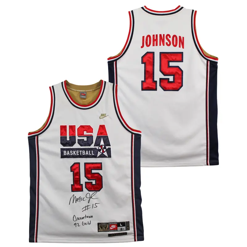 Magic Johnson "#15 Dream Team 92 Gold" Signed White Nike Team USA Jersey BAS W
