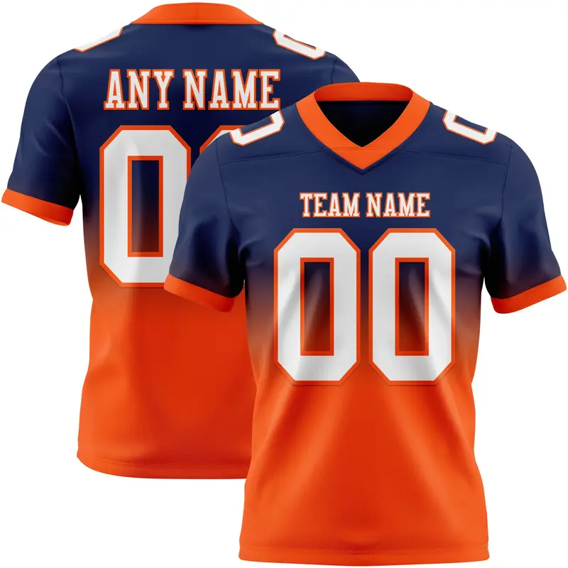 Custom Navy White-Orange Mesh Authentic Fade Fashion Football Jersey