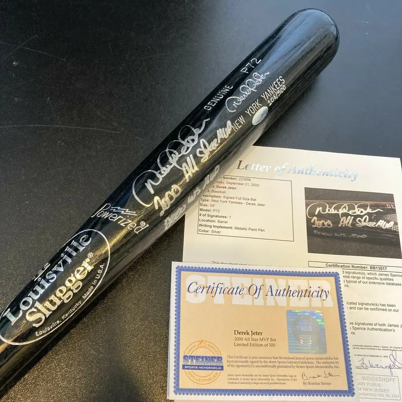 Derek Jeter "2000 All Star Game & World Series MVP" Signed Bat JSA & Steiner COA