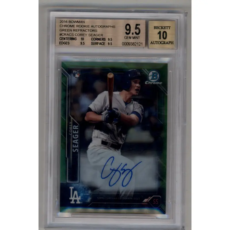 Corey Seager 2016 Bowman Chrome Rookie Auto Green Refractor 97/99 BGS 9.5 Gem Mint