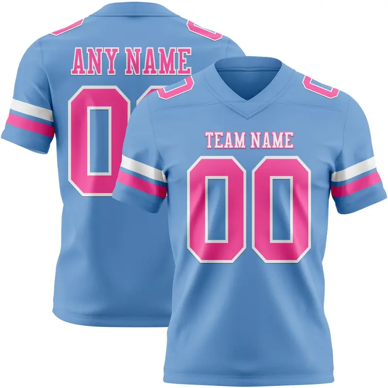 Custom Light Blue Pink-White Mesh Authentic Football Jersey