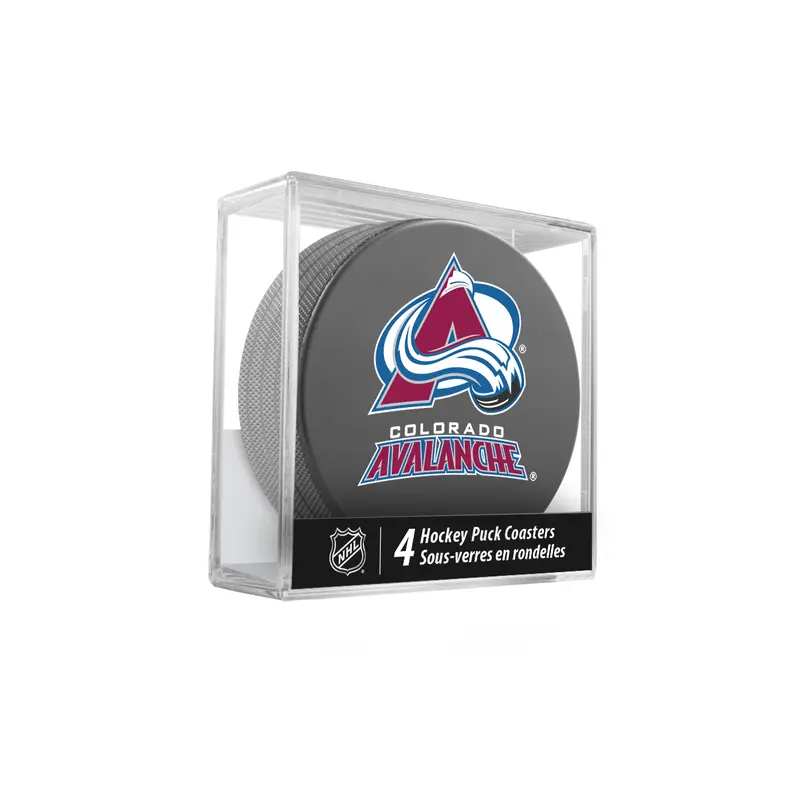 NHL Colorado Avalanche Hockey Puck Drink Coasters (4-Pack) In Cube