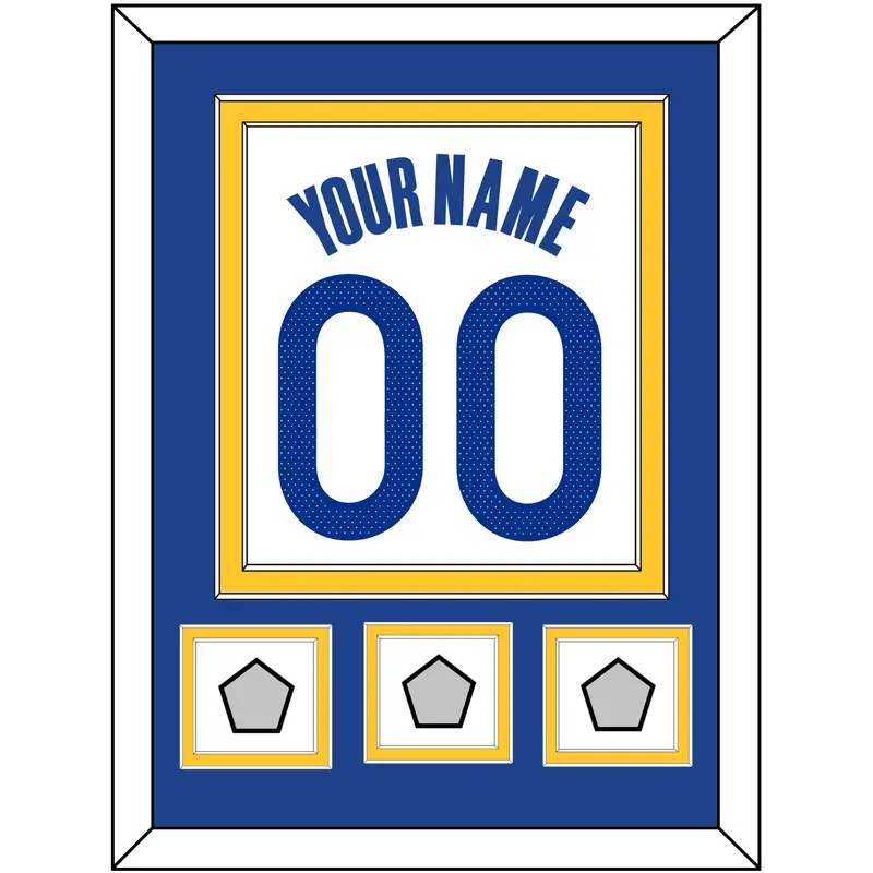 Golden State Name & Number With 3 Finals Patches - White Association - Double Mat 2