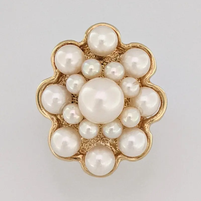 14K PEARL ROUND (17) CLUSTER ESTATE RING 9.5 GRAMS