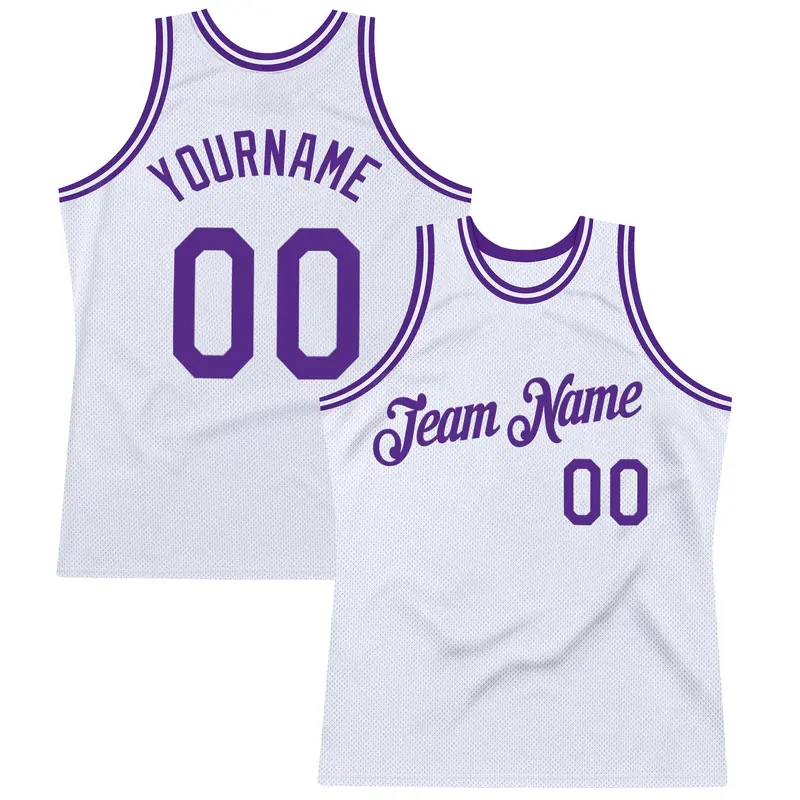 Custom White Purple Authentic Throwback Basketball Jersey