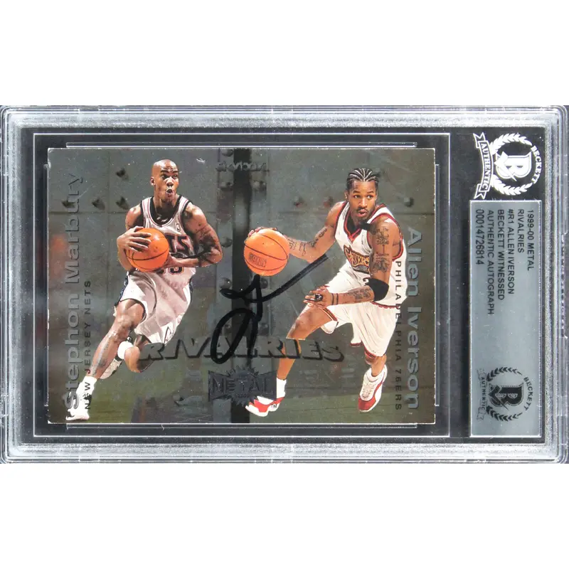 76ers Allen Iverson Authentic Signed 1999 Metal Rivalries #R1 Card BAS Slabbed 1