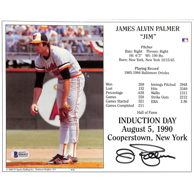 Orioles Jim Palmer Authentic Signed 8x10 Induction Day Stat Photo BAS #H66411