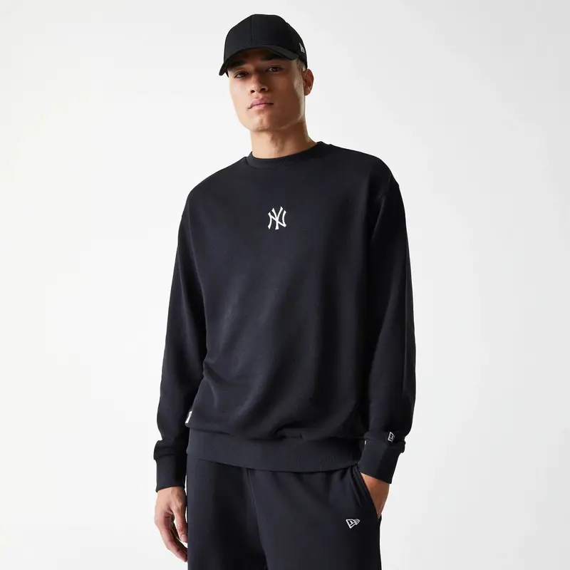 New York Yankees MLB League Essential French Terry Black Crew Neck Sweater