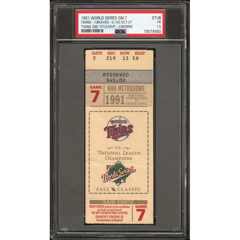 1991 World Series Game 7 Ticket Stub PSA 1.5 Fair