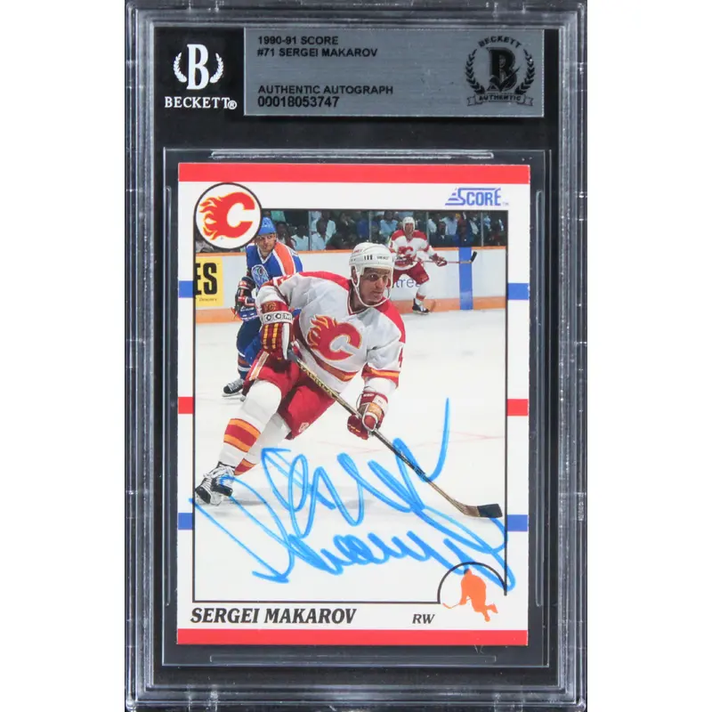 Flames Sergei Makarov Authentic Signed 1990 Score #71 Card BAS Slabbed