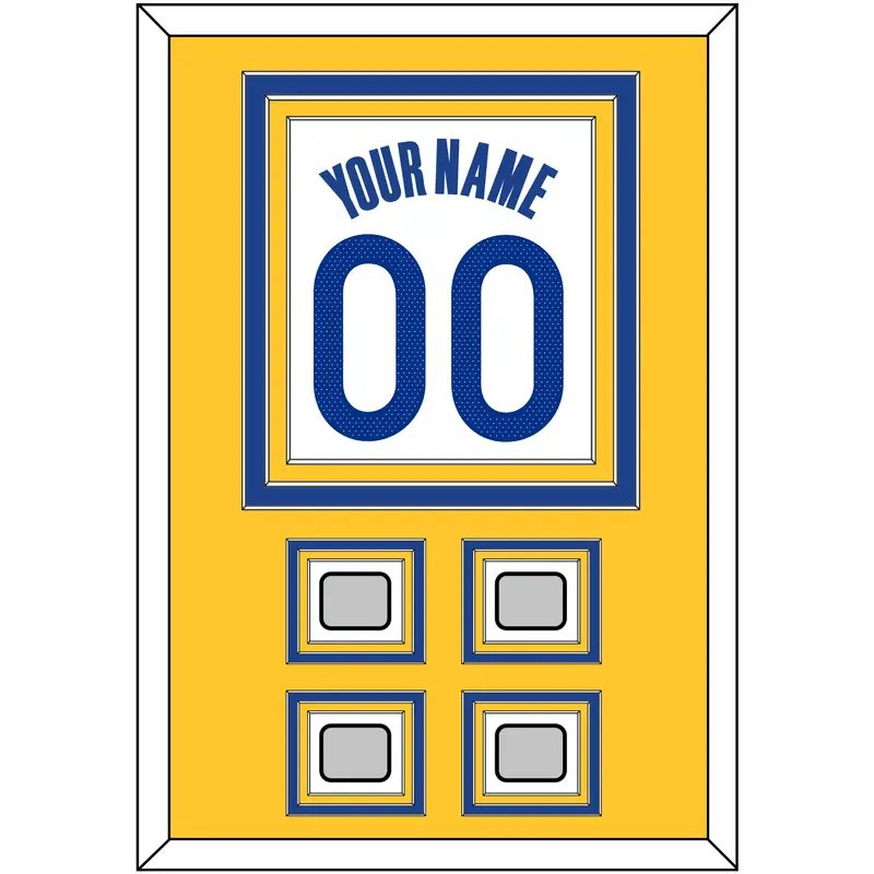 Golden State Name & Number With 4 Champions Patches - White Association - Triple Mat 3