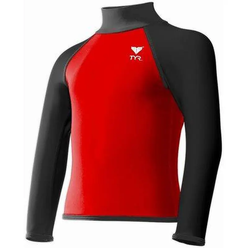 New TYR Boys Solid Rash Guard Red/Black Size XS