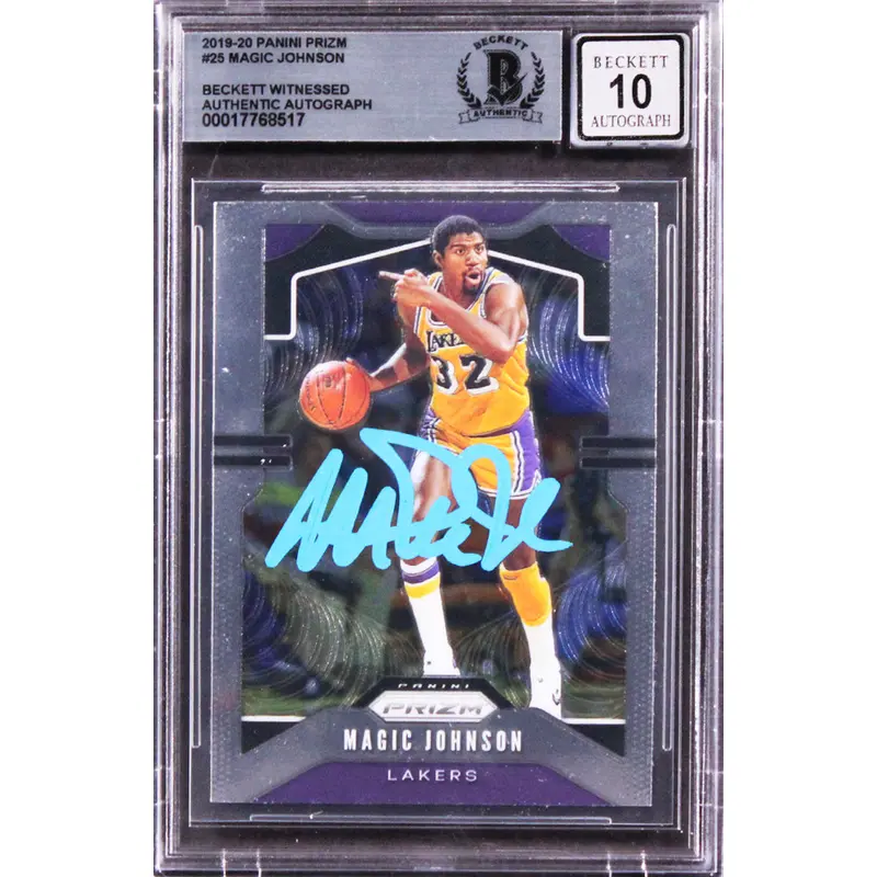 Lakers Magic Johnson Signed 2019 Panini Prizm #25 Card Auto 10! BAS Slabbed