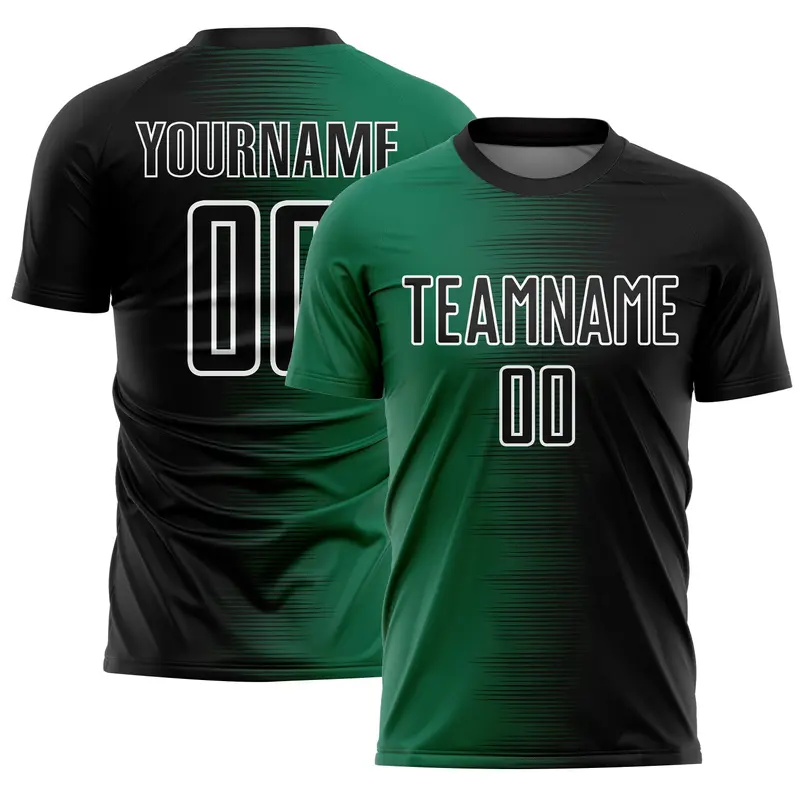 Custom Black Kelly Green-White Gradient Line Sublimation Soccer Uniform Jersey