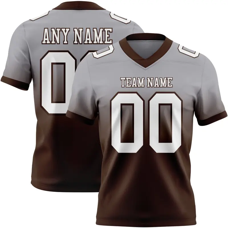 Custom Gray White-Brown Mesh Authentic Fade Fashion Football Jersey