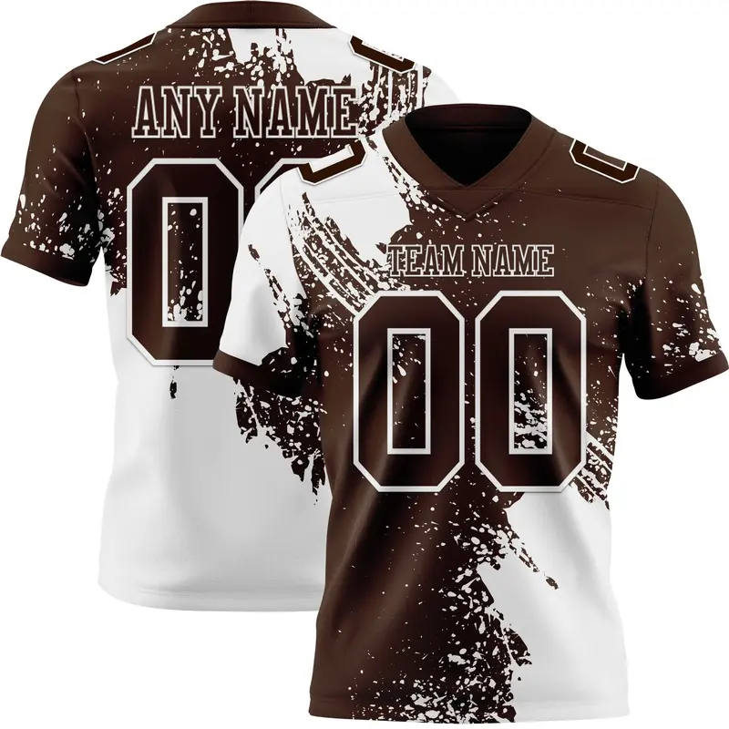 Custom Brown White 3D Pattern Abstract Brush Stroke Mesh Authentic Football Jersey