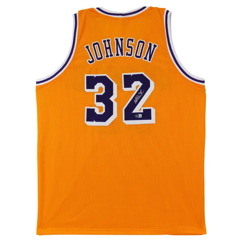 Magic Johnson Authentic Signed Yellow Pro Style Jersey Autographed BAS Witnessed