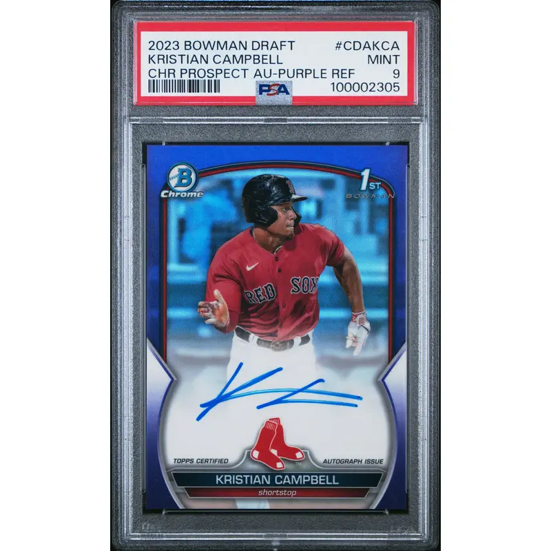 Kristian Campbell 2023 Bowman Chrome Draft Purple Refractor Auto #166/250 PSA 9 Mint