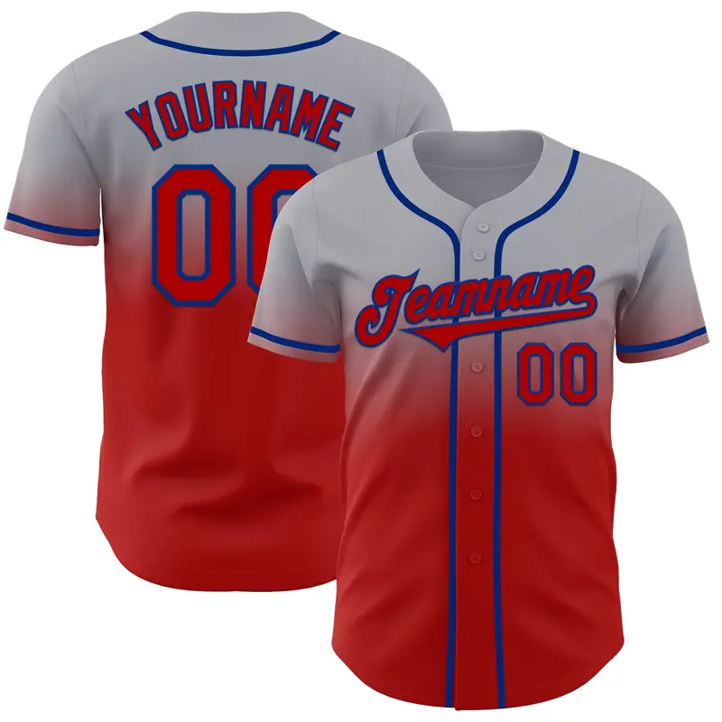 Custom Gray Red-Royal Authentic Fade Fashion Baseball Jersey