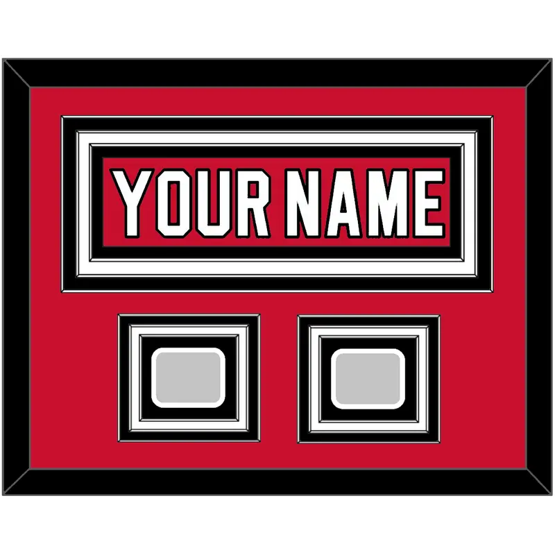 New Jersey Nameplate & 2 Stanley Cup Finals Patches - Road Red (1992-2007) - Triple Mat 1