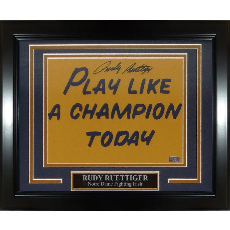 Rudy Ruettiger Autographed Notre Dame Play Like A Champion Today Framed 8x10 Photo