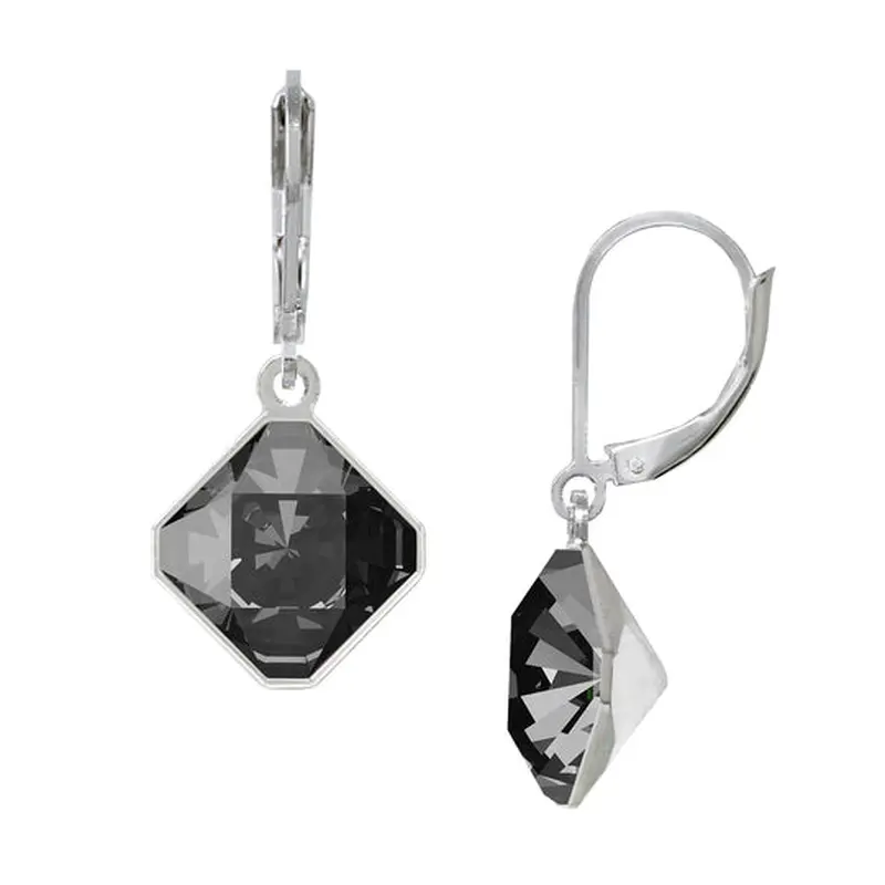 Black Diamond 10mm Diamond-Shape Leverback Earrings