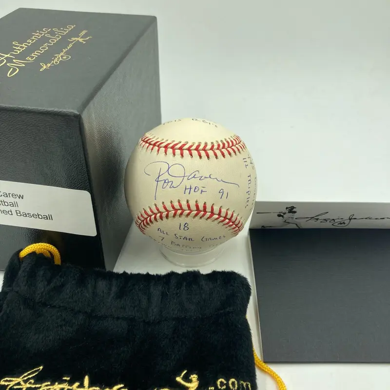 Rod Carew Signed Heavily Inscribed Career STAT Baseball Reggie Jackson COA