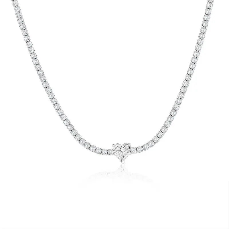 Sterling Silver, Heart Tennis Necklace