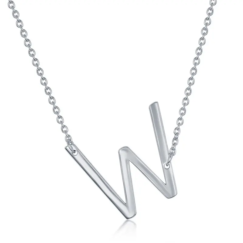 Sterling Silver Sideways 'W' Initial Necklace