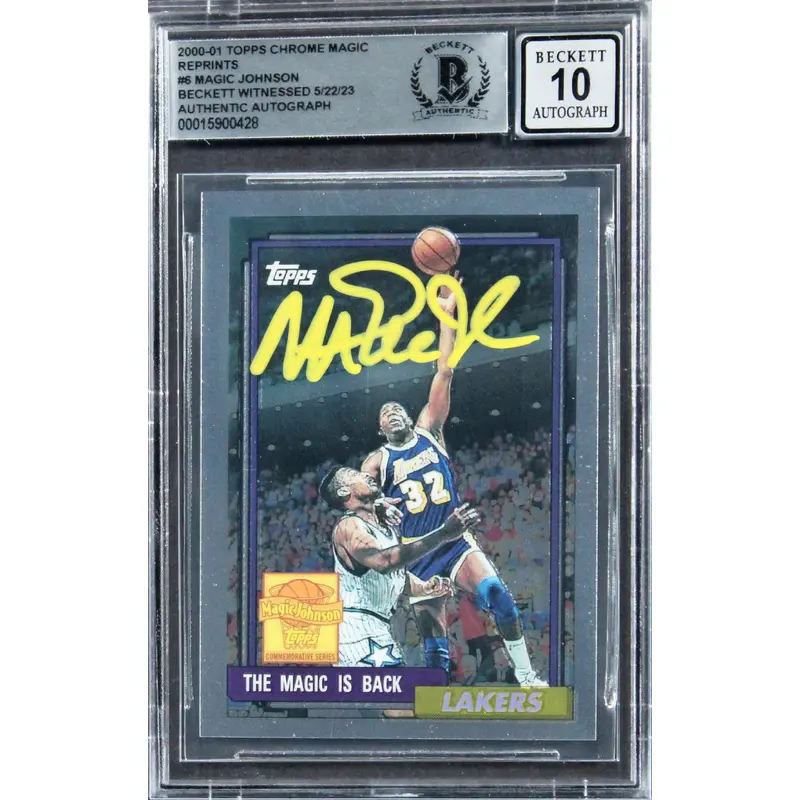 Lakers Magic Johnson Signed 2000 Topps CM Reprints #6 Card Auto 10! BAS Slabbed