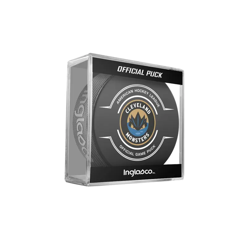 AHL Cleveland Monsters 2024-25 Official Game Hockey Puck In Cube