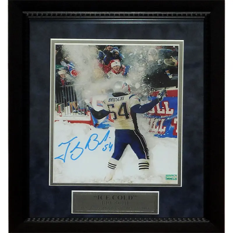 Tedy Bruschi Autographed New England Patriots (Snow) Deluxe Framed 8x10 Photo